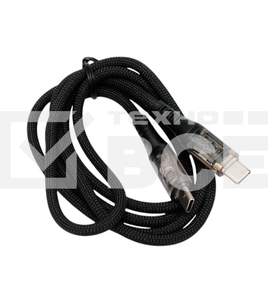 Кабель USB2.0 Cablexpert CCP-USB2-CMCM-SCR-1M, AM/Type-C, 6A, 66Вт, PD/QC3.0, дисплей, оплетка, медь, 1м, черный, пакет