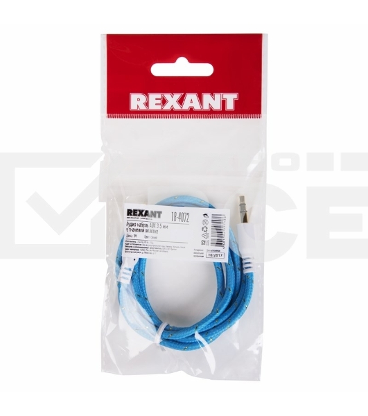 Аудиокабель AUX 3.5 мм в тканевой оплетке 1 м синий Rexant
