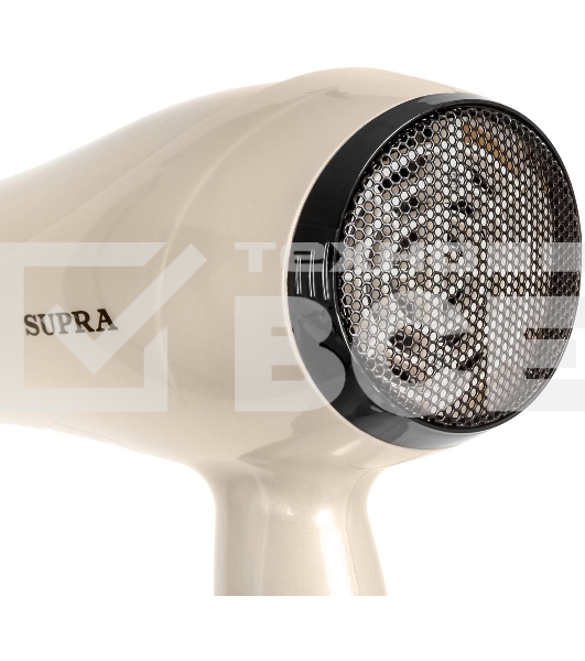 Фен SUPRA PHS-2205L (Мощность 2200 Вт. 2 скорости воздушного потока. 3 режима нагрева. Функция «Холодный обдув». Функция ионизации воздуха. Насадки: концентратор\ диффузор.)