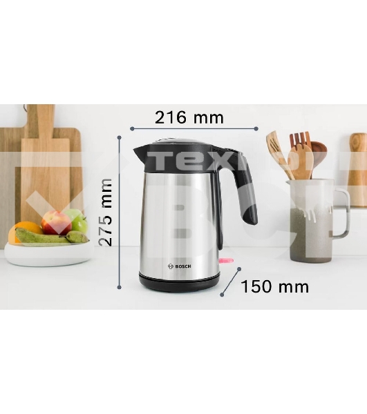Чайник Bosch TWK7L460, 1,7л, 2400 Вт., нерж.сталь, шкала уровня воды