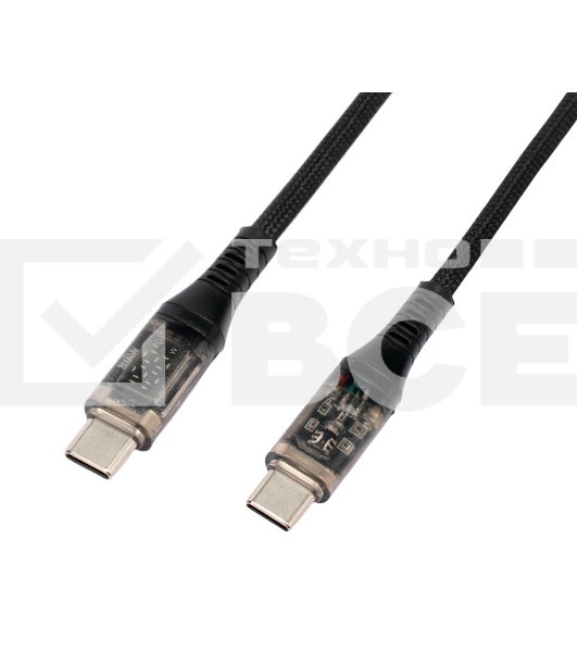 Кабель USB2.0 Cablexpert CCP-USB2-CMCM-SCR-1M, AM/Type-C, 6A, 66Вт, PD/QC3.0, дисплей, оплетка, медь, 1м, черный, пакет