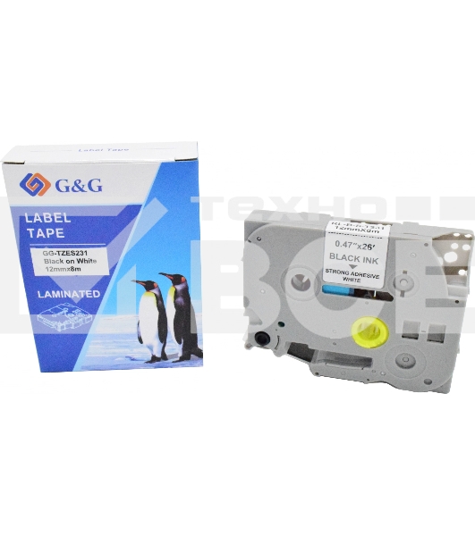 Картридж ленточный G&G GG-TZES231 черный на белом 12x8 для Brother 1010/1280/1280VP/2700VP