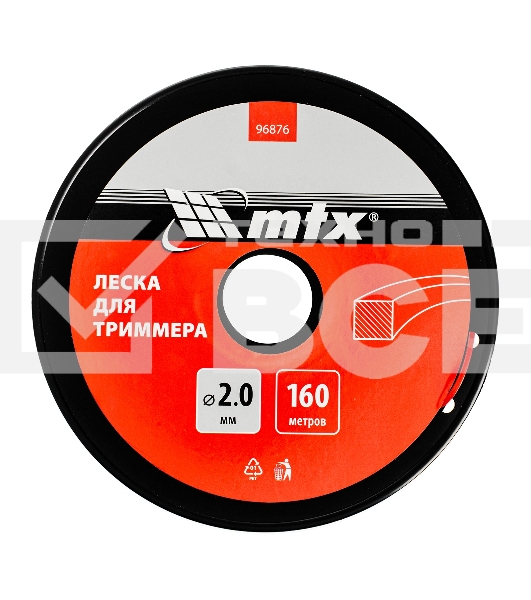 Леска для триммера квадрат 2,0 мм х 160 м, на катушке MTX
