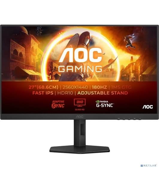 Монитор 27' AOC Q27G4XF Fast IPS 2560x1440, 180 Гц, 0.5 мс, 16:9, 300 кд/м², HDMI 2.0, DP 1.4, 3.5 Jack, HDR10, Adaptive-Sync, черный