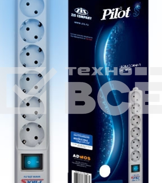 Сетевой фильтр ZIS Pilot S, 6 розеток, 3м, Белый, Pilot S3M