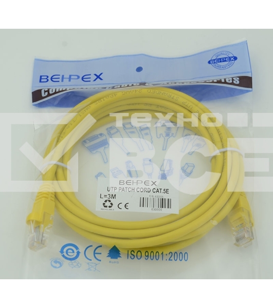 Сетевое оборудование  Patchcord molded 5E Copper 3m Yellow