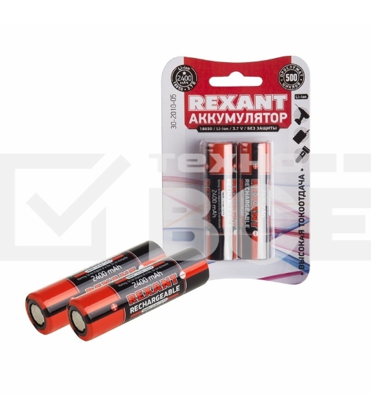 Аккумулятор 18650 unprotected Li-ion 2400 mAH 3.7 В Rexant