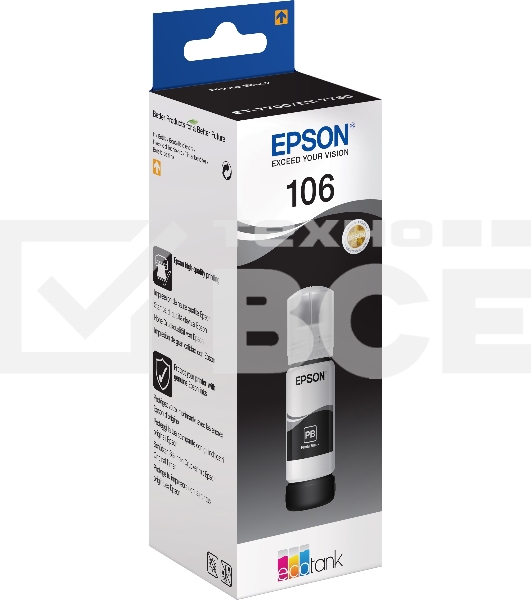 Картридж струйный Epson 106BK C13T00R140 черный (70мл) для Epson L7160/7180