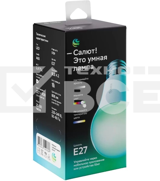 Умная лампа Sber A60 SBDV-00115 E27 9Вт 806lm Wi-Fi (упак.:1шт) (SBDV-00115)