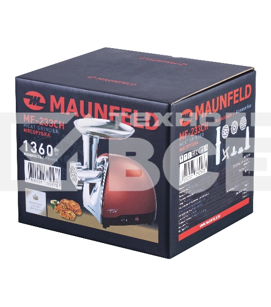 Мясорубка Maunfeld MF-233CH красный, 1360 Вт