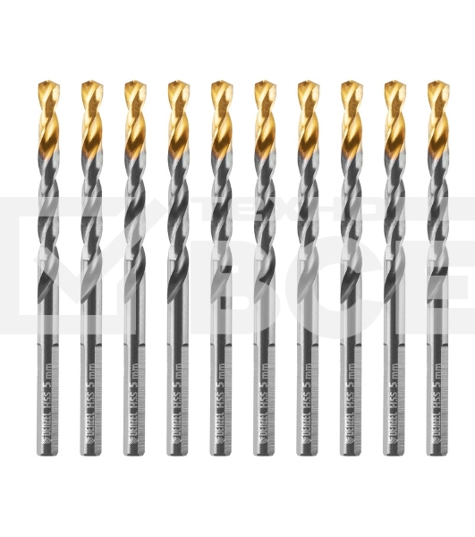 Сверло по металлу, 5 мм, HSS-Tin, Golden Tip, 10 шт. Denzel