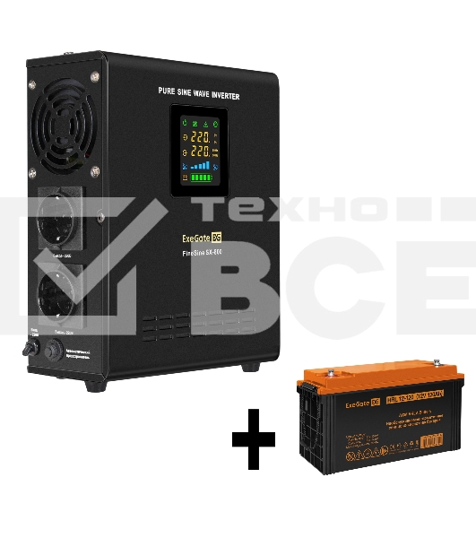 Комплект ИБП EX295996RUS + батарея 120Aч EX285657RUS 1шт ExeGate FineSine SX-800.LCD.AVR.2SH + батарея ExeGate HRL 12-120 (12В, 120Ач) 1шт