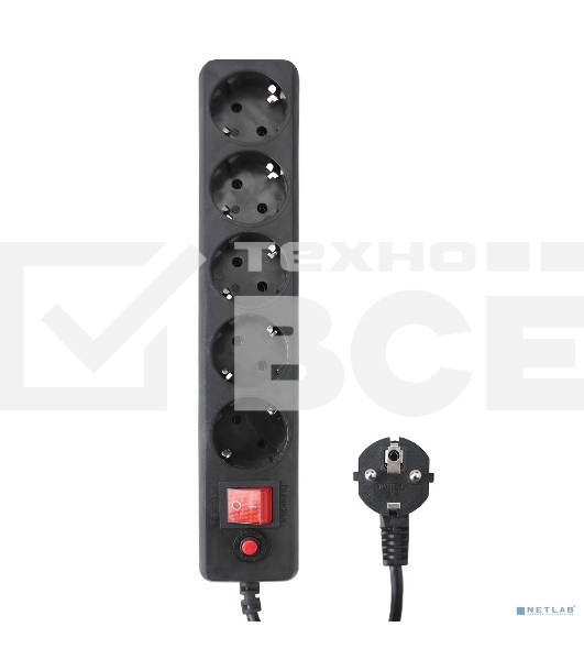 Сетевой фильтр Гарнизон EHLB-1 5р 10А 1.8м черный