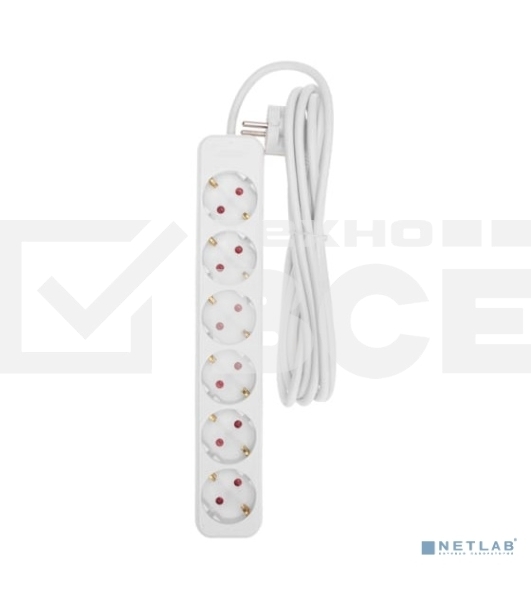 Удлинитель STANDARD 6 гнезд, 3м, 3х1,0мм², с/з, белый REXANT