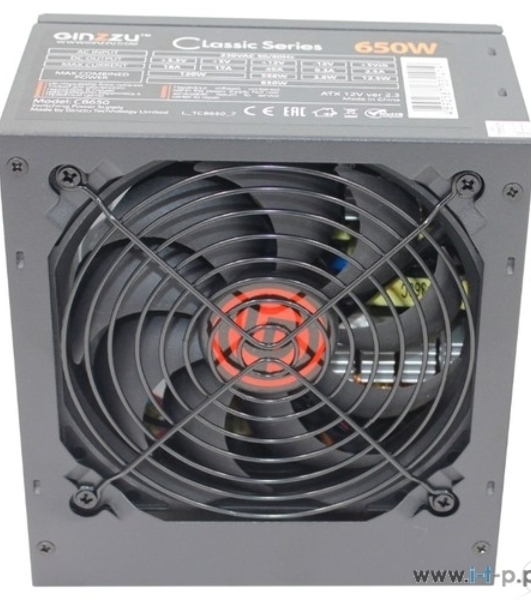 Блок питания Ginzzu CB650 12CM черный,24+4p,2 PCI-E(6+2), 4*SATA, 3*IDE,оплетка MB, кабель питания