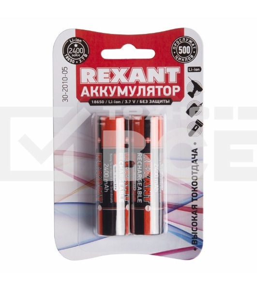 Аккумулятор 18650 unprotected Li-ion 2400 mAH 3.7 В Rexant