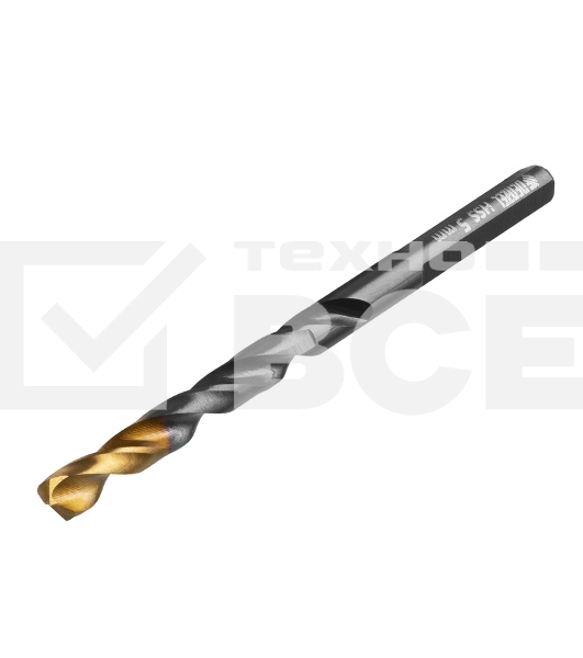 Сверло по металлу, 5 мм, HSS-Tin, Golden Tip, 10 шт. Denzel