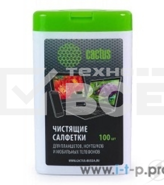 Салфетки Cactus CS-T1005 Туба с чистящими салфетками для планшетов, ноутбуков и моб.телефонов,100 шт
