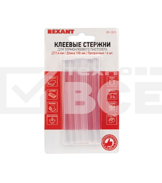 Клеевые стержни Rexant, Ø7 мм, 100 мм, прозрачные, 6 шт., блистер
