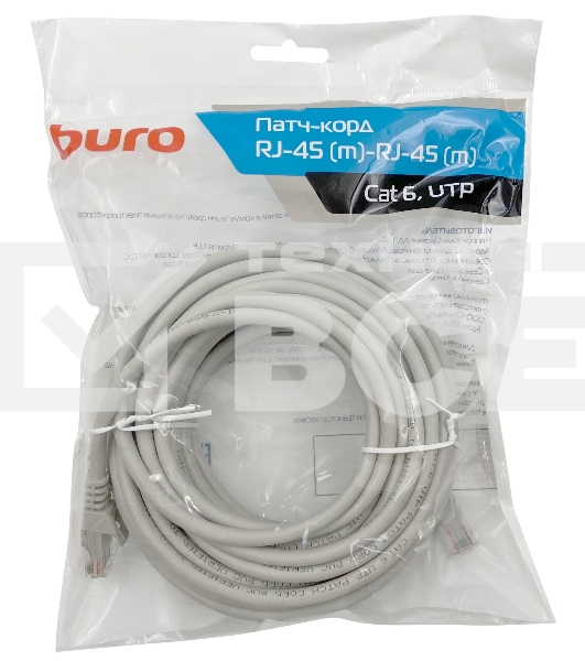Патч-корд Buro Basic UTP 4 пары cat6 CCA molded 10м серый RJ-45 (m)-RJ-45 (m)