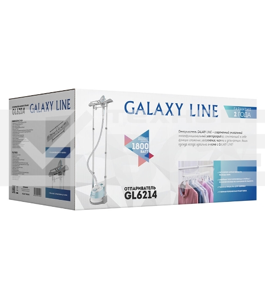Отпариватель Galaxy Line GL 6214, голубой, стационарный, 1800 Вт, объем контейнера 1,35 л, нагрев 45 с