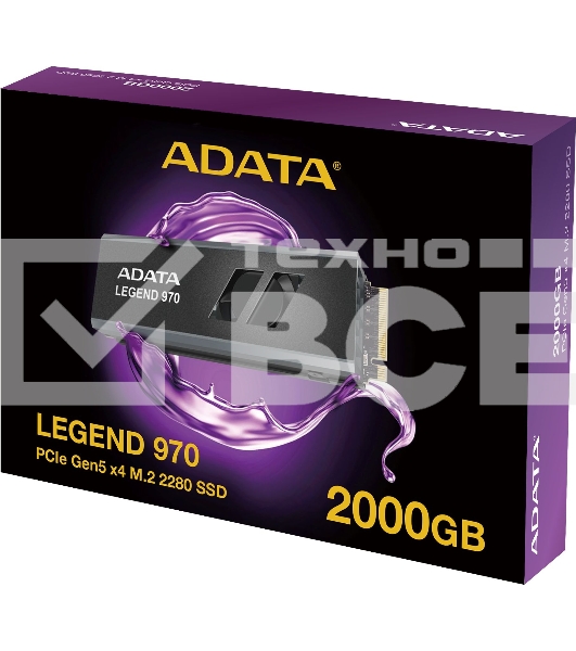Накопитель SSD ADATA LEGEND 970, 2Tb, PCIe 5.0 x4, M.2 2280, NVMe, R/W 10000/10000, с радиатором
