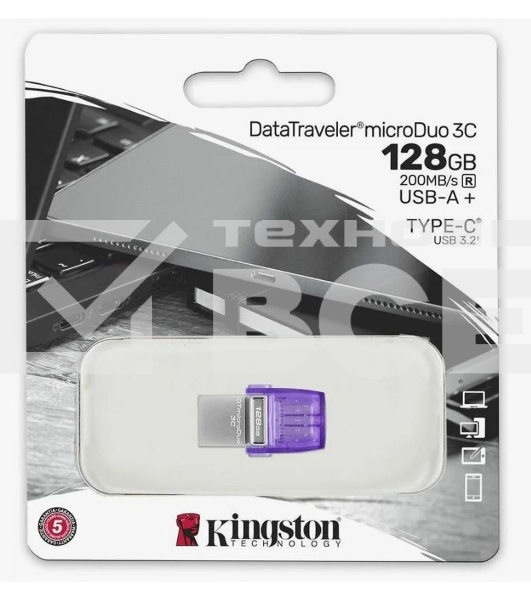 Флеш диск Kingston 128Gb DataTraveler microDuo 3C DTDUO3CG3/128GB USB3.0 фиолетовый
