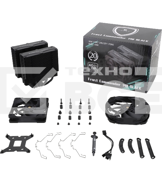 Кулер для процессора Thermalright Frost Commander 140 Black (4-pin PWM, 158mm, Ni/CU, 8x5mm, 1x120mm+1x140mm, 82CFM/95.5CFM, 29.6dBA/30.2dBA, 1850RPM/1800RPM, S: 1700, 1200, 20XX, 115X, AM5, AM4)