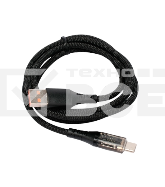 Кабель USB2.0 Cablexpert CCP-USB2-AMCM-SCR-1M, AM/Type-C, 6A, 66Вт, QC3.0, дисплей, оплетка, медь, 1м, черный, пакет