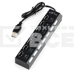 Разветвитель USB2.0 Gembird UHB-U2P7-01, 7хUSB, с доп. питанием, подсветка и выключатели, кабель USB 55см, черный, коробка, фото2