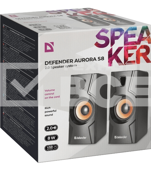 Акустическая система 2.0 Defender Aurora S8 черный, 8 Вт, питание от USB
