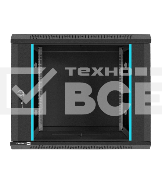 Шкаф телекоммуникационный 19' настенный 9U ExeGate EC-WM-9U.450.G.BLACK (19', 9U, 600x450x500 мм (ШхГхВ), передняя дверь закаленное стекло, съемные боковые панели, пыле- и влагозащита IP23, черный RAL 9004)
