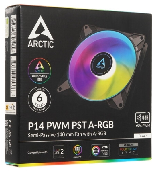 Вентилятор для корпуса ARCTIC P14 PWM PST A-RGb 0dB черный - retail (ACFAN00239A)
