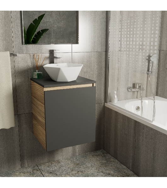 Тумба Bau Dream Blackwood 50 графит, раковина BAU Crystal 40х40, смеситель для раковины высокий Hotel Still, нержавеющая сталь