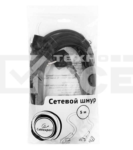 Кабель Gembird Power 250V 10A EUR, VDE Кабель питания сетевой, Евровилка, заземление, 5m (PC-186-VDE-5M)