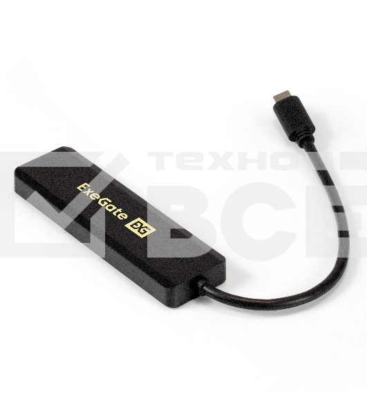Хаб USB (концентратор) ExeGate DUB-4CP/1 (кабель-адаптер USB Type C --> 4xUSB3.0, Plug&Play, черный)