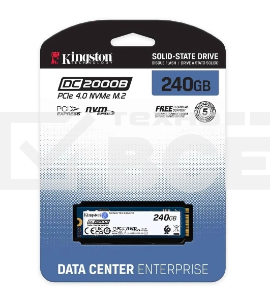 Накопитель SSD Kingston DC2000B, 240GB, PCIe 4.0 x4, M.2 2280, R/W 4500/400