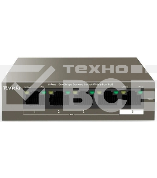 Коммутатор Tenda TEF1105P-4-63W 5PORT 10/100M
