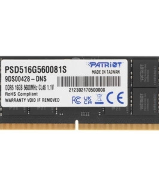 Оперативная память Patriot Signature, DDR5, 16GB (1x16 GB), 5600 MHz, CL46, SO-DIMM