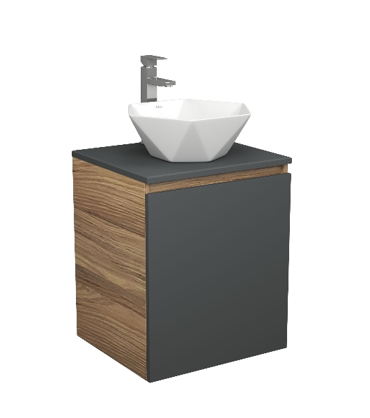 Тумба Bau Dream Blackwood 50 графит, раковина BAU Crystal 40х40, смеситель для раковины высокий Hotel Still, нержавеющая сталь