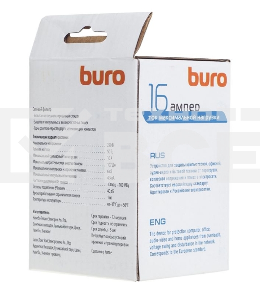Сетевой фильтр Buro 100SH-W (1 розетка) белый (коробка)