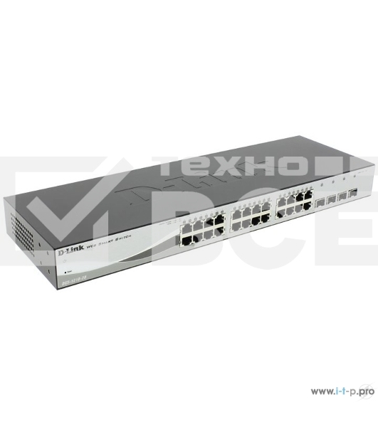 Коммутатор D-Link DGS-1210-28MP/ME/B1A Управляемый коммутатор 2 уровня с 24 портами 10/100/1000Base-T и 4 портами 1000Base-X SFP (24 порта с поддержкой PoE 802.3af/802.3at (30 Вт), PoE-бюджет 370 Вт)