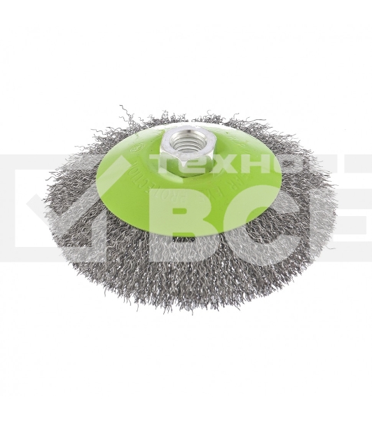 Щетка для УШМ Сибртех 125 мм, М14, Тарелка, витая проволока 0,3 мм