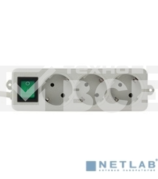 Сетевой фильтр удлинитель Гарнизон EL-NB-G3-W-3, 3 евророзетки с выключателем и заземлением, допустимый ток 10А, длина 3м.