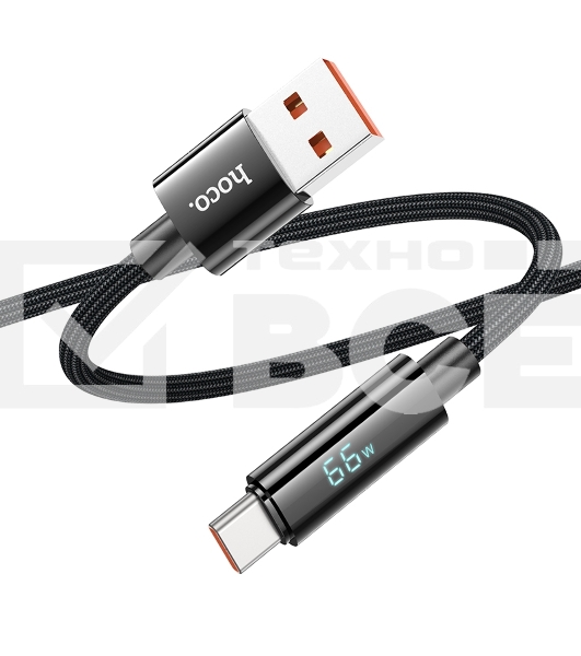 Кабель USB2.0 Hoco АM/Type-C, 5А, U125, с дисплеем, 1.2м, черный, коробка