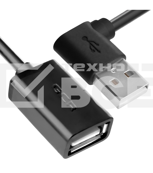 Удлинитель Greenconnect GCR-AUEC6M-1.5m USB AM угловой/AF, черный, 28/28 AWG, морозостойкий