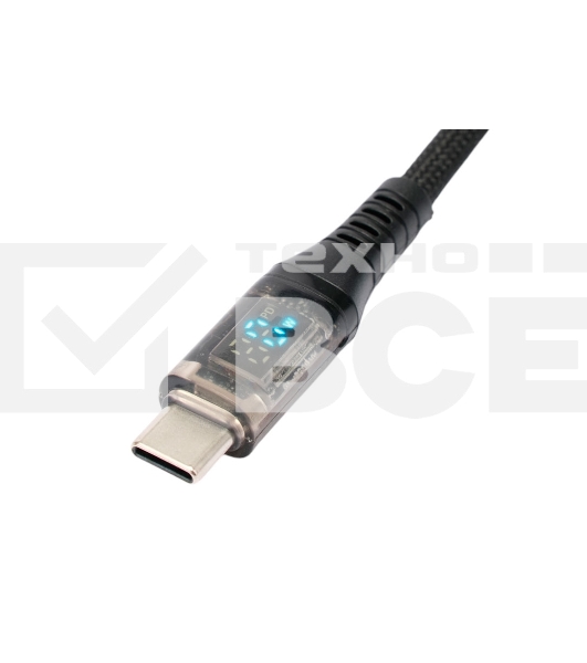 Кабель USB2.0 Cablexpert CCP-USB2-AMCM-SCR-1M, AM/Type-C, 6A, 66Вт, QC3.0, дисплей, оплетка, медь, 1м, черный, пакет