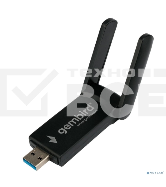 Сетевой адаптер WiFi+Bluetooth Gembird WNP-UA-020 двухдиапазонный с антеннами, 1300 Мбит, USB, 802.11b/a/g/n/ac