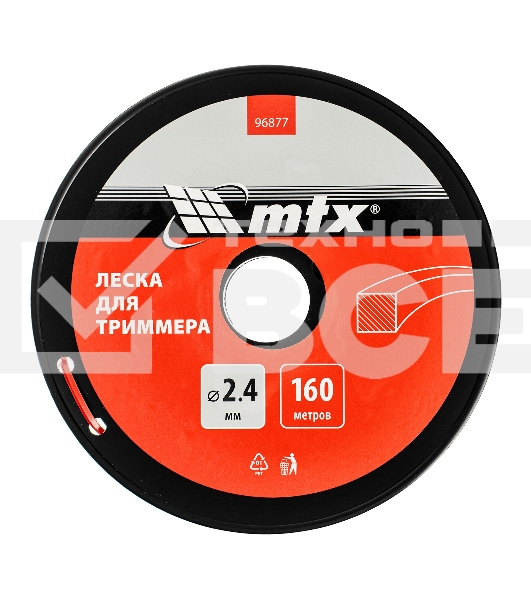 Леска для триммера квадрат 2,4 мм х 160 м, на катушке MTX