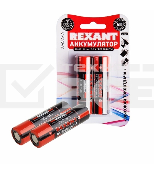 Аккумулятор Rexant 18650 unprotected Li-ion 3000 mAh 3.7 В